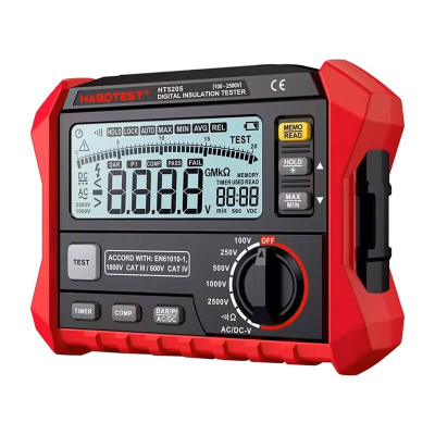 Tester izolimi dixhital Habotest HT5205, deri 200 GΩ, ekran LCD, i kuq