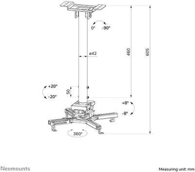 Mbajtëse tavani për projektor Neomounts CL25-540WH1, 60.5-90.5 cm, 35 kg, e bardhë