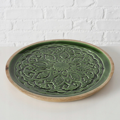 Декоративна чинија Boltze Home Grelo, 30cm, манго дрво, зелена