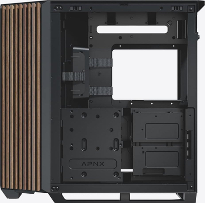 Kути PC APNX V1, midi tower ATX, калено стакло, дрво и црна боја