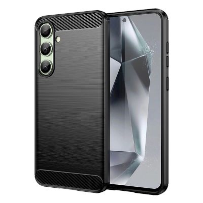 Mbulesë silikoni Carbon për Samsung Galaxy S24 FE, që s’e ha kollaj goditja, s’rrëshqet nga dora, e zezë