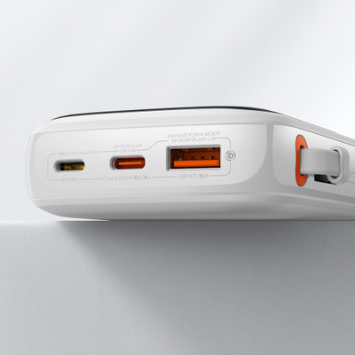 Надворешна батерија Baseus Qpow со дигитален екран, 10000mAh, USB C, бела