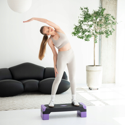 Step aerobik HMS AS008L, platformë e gjerë, lartësi e rregullueshme, gri