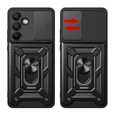 Futrollë telefoni Hurtel Hybrid Armor Camshield për Samsung Galaxy A56, me stand, me kapak kamere, e zezë