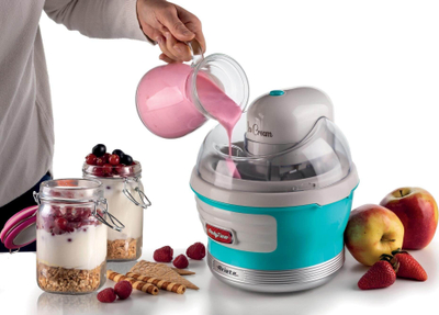 Aparat për akullore Ariete 643/01, 1.5L, kompakt, blu e çelët