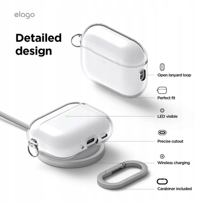 Mbulesë Elago për AirPods Pro 3, kutizë TPU Clear me karabinë, transparente