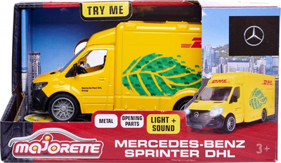 Veture lodër Majorette Mercedes-Benz Sprinter DHL, die-cast metal, dritë dhe zë, e verdhë