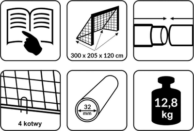 Portë futbolli për fëmijë, 300 x 205 x 120 cm, me rrjetë, me top madhësia 5