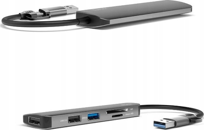 Hub USB 4smarts 5 në 1, 3x USB-A, lexues SD microSD, gri