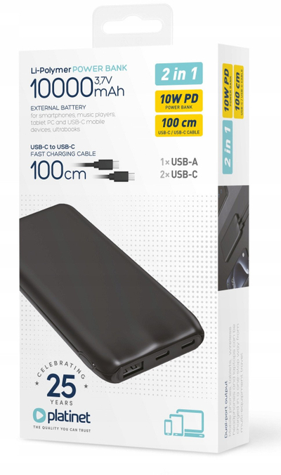 Power bank PB 10000 mAh, 10Wh PD, dalje 5V 1.2A, i bardhë