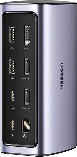 Docking station Ugreen CM555, USB C 12 në 1, PD 100W, gri