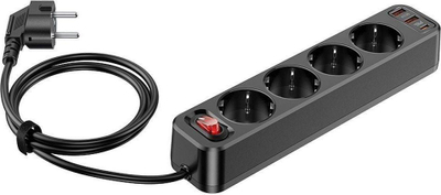 Zgjatues elektriciteti Hoco Aura NS1, 4 priza, 2x USB QC3.0 18W Type C PD 20W, i zi