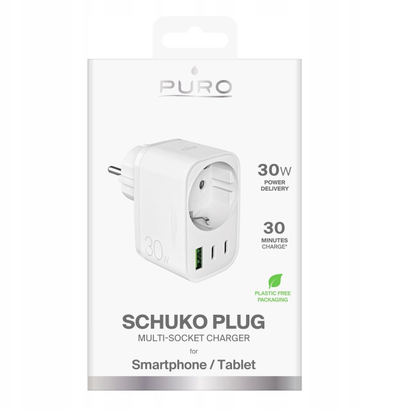 Karikues muri Puro 30W Power Delivery, 2x USB C, 1x USB A, i bardhë