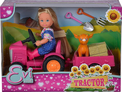 Set lodrash me kukull Simba Evi Love Farmer Girl, me traktor dhe rimorkio rozë