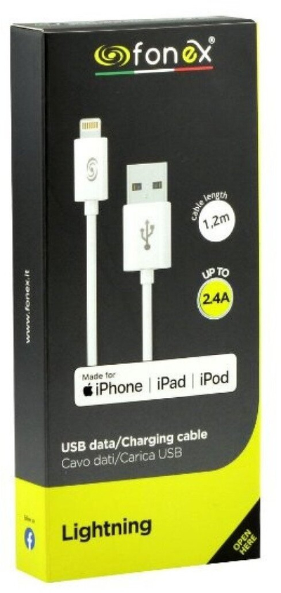Kabllo të dhënash Fonex USB në Lightning MFI, 2.4A 12W, 1.2m, e bardhë
