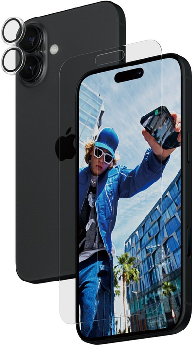 Set mbrojtës PanzerGlass 2 in 1, për iPhone 16 Plus, xham ekran, mbrojtës kamerë, transparent