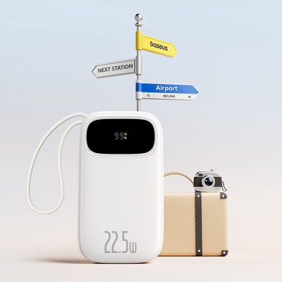 Power bank Baseus, 22.5W, 20000mAh, me kabllo USB‑C dhe Lightning t’ngrira, i zi