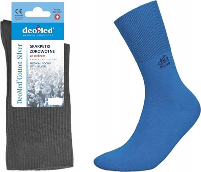 Çorape mjekësore DeoMed Cotton Silver, pambuk me jone argjendi, pa qepje, blu