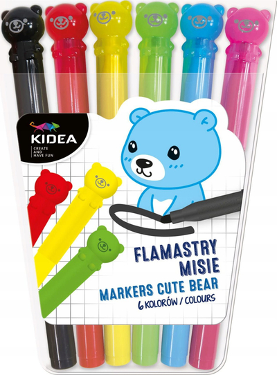 Markatorë me majë të butë Kidea Bears, set me 6 ngjyra, shumëngjyrësh