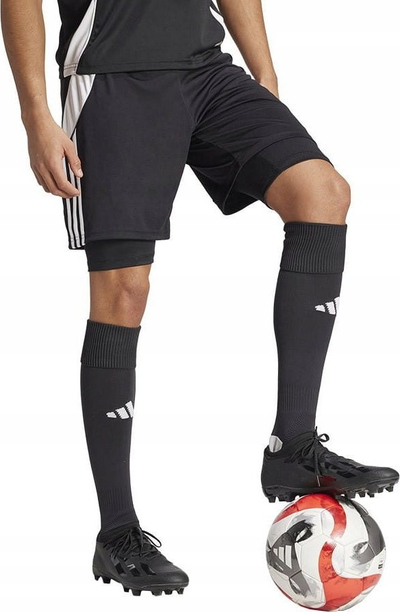 Shorce futbolli adidas Tiro24 2in1 M IJ5605, Aeroready, me xhepa me zinxhir, të zinj