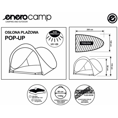 Çadër plazhi Enero Camp Windbreak 2, që çohet vetë, me mbrojtje nga dielli (UV), blu