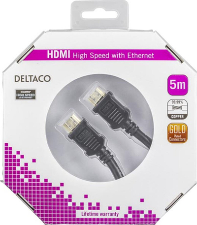 Kabllo HDMI Deltaco 4K UHD, 5m, HDMI 1.4, e zezë