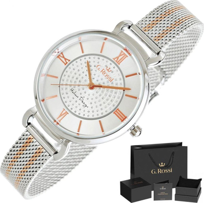 Orë dore G.Rossi 12546B-3D2, kuarc, çelik inox, argjend me rozë gold