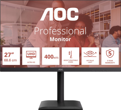 Монитор AOC E4 U27E4CV, 27\", 4K Ultra HD, црн