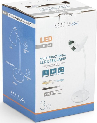 Llampë tavoline LED Montis MT044, 3W, me bateri që rimbushet 2400mAh, e bardhë