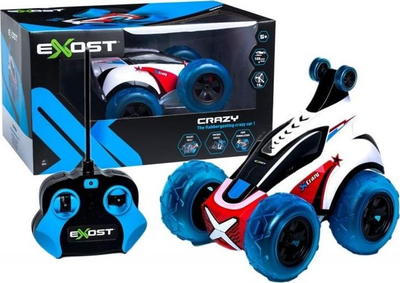 Makinë me telekomandë Exost Crazy, rrotullim 360°, 5+, bardh e kuqe blu