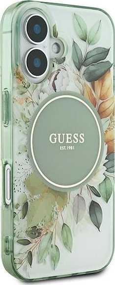 Kapak telefoni Guess GUHMP16SHFWBDCEN, iPhone 16 6.1", hardcase, MagSafe, jeshile me lule