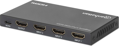 Switch HDMI Manhattan 3 porta, 4K 60Hz, telekomandë IR, i zi
