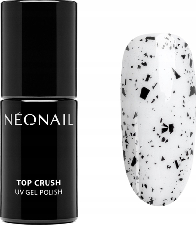 Shtresë mbrojtëse thonjsh Neonail Top Crush Black Gloss, xhel hibrid, 7.2ml, transparente me grimca të zeza