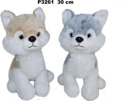 Pelush husky Sun Day, qenush ulur, 30 cm, gri me të bardhë