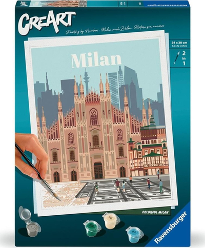 Set pikturimi me numra Ravensburger CreArt Citys Colorful Milan, 12+, motiv Milano, shumëngjyrësh
