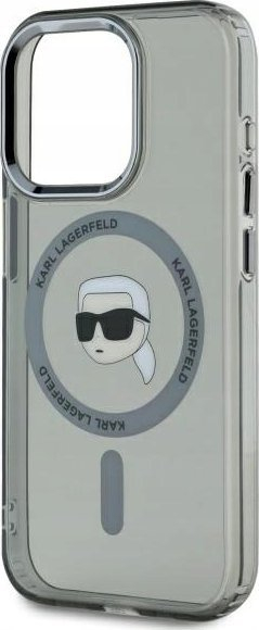 Mbulesë Karl Lagerfeld Karl Head MagSafe për iPhone 15 Pro, kornizë metalike, e zezë