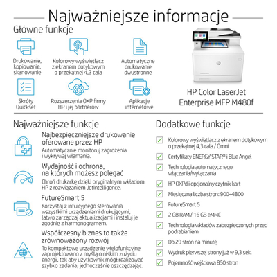 Pajisje multifunksionale HP LaserJet Enterprise MFP M480f, A4, lazer me ngjyra, e bardhë