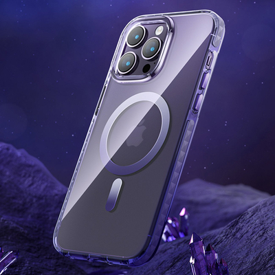 Футрола Kingxbar Ice Crystal MagSafe за iPhone 14 Plus, проѕирна TPU, отпорна на паѓања, розово сина
