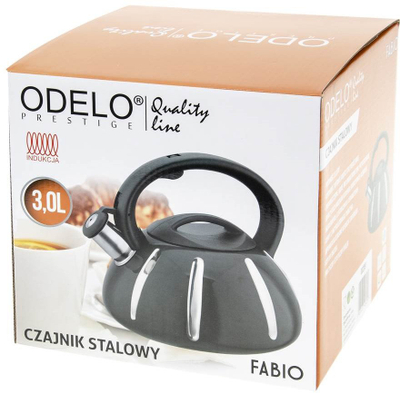 Çajnik me bilbil Odelo Fabio, 3L, i përshtatshëm për induksion, i zi