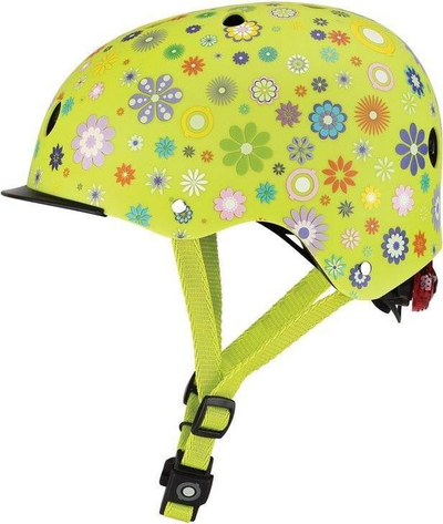 Helmë për kalamoj Globber Elite Lights Jr 507-106, përmasë 48-53 cm, me dritë LED, jeshile me lule