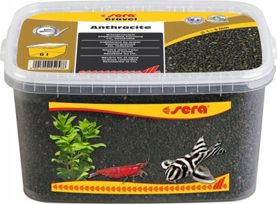 Декоративен чакал за аквариум Sera Gravel Anthracite, 1–3 mm, 6 L, антрацит