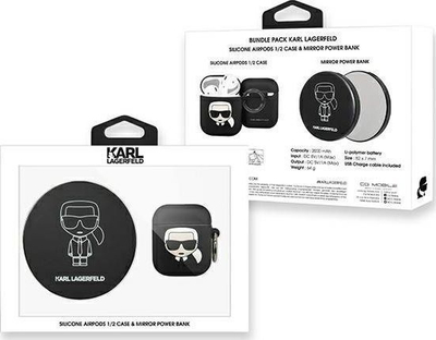 Mbrojtëse Karl Lagerfeld për AirPods + power bank, e zezë