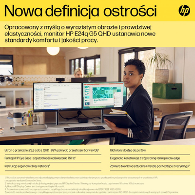 Monitor HP E24q G5, 23.8", 2560 x 1440 (WQHD), 75Hz, i zi / i argjendtë