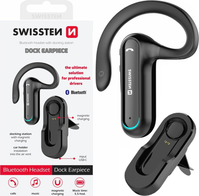 Kufje Bluetooth Swissten Dock Earpiece me qëndrim magnetik, e zezë