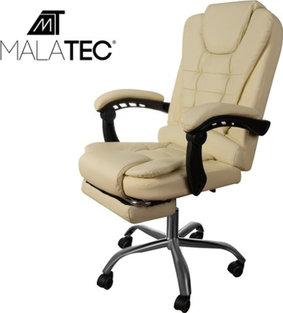 Канцелариски стол Malatec 23287, со потпирач за нозе, еко кожа, бел