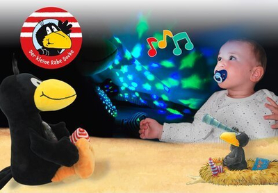 Lodër pelushi me drita Jamara Star Light LED The Little Raven Sock, dritë nate, për bebe 6m+, shumëngjyrëshe