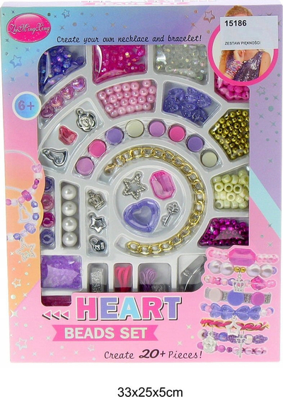 Set bizhuterish për fëmijë Aomwingxing Heart Beads Set, 20+ pjesë, 6+ vjeç, shumëngjyrësh