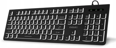 Tastierë EVOLVEO K1010, me kabllo, ndriçim i bardhë, e zezë