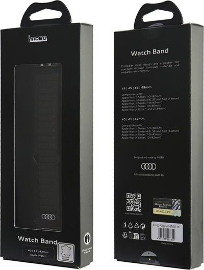Rrip për Apple Watch Audi Logo Genuine Leather Magnetic, 40 41 42mm, lëkurë e vërtetë, i zi