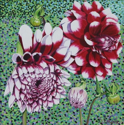 Картичка Сузан Ентвистл Garden Dahlia, со плик, цветови далија, шарени